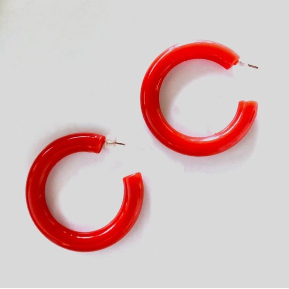 Vintage 80s Red Chunky Hoop Earrings